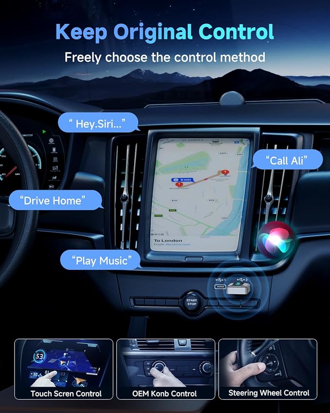 FAHREN 2025 Upgraded Wireless CarPlay Adapter for iPhone,Bluetooth & WiFi Connection,Compatible with iOS 10+ & car from 2016+,No Lag,Includes Type-C Adapter & Extension Cable USB A.