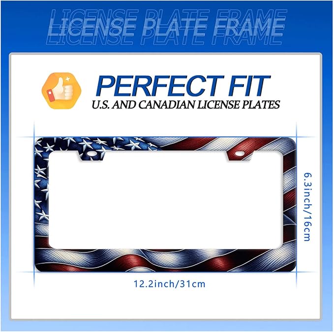 Personalised License Plate Frame American Flag USA License Plate Stainless Steel Funny License Plate Holder Patriotic Car Accessories Decoration 12.3" x 6.3" for Men Women