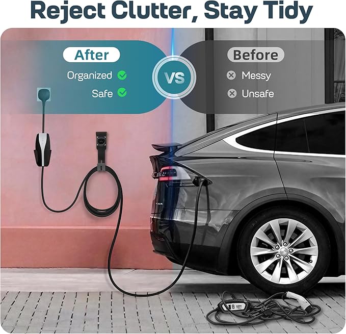 Tesla Charger Holder Wall Mount Kit, Black Mobile Connector Charging Cable Cord for Tesla Model for Indoor Outdoor Garage, Wall Mount Cable Organizer Bracket with UMC Holder