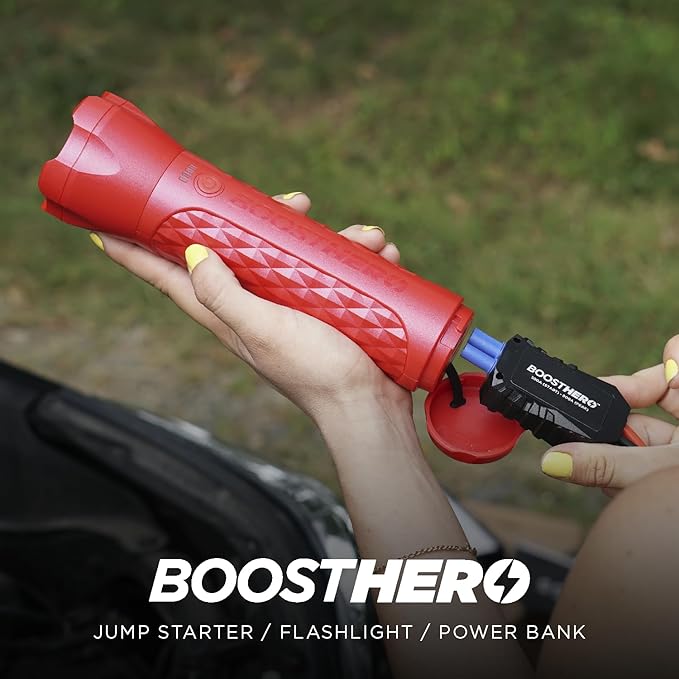 BoostHero Portable Car Battery Jump Starter, 6,000mAh Power Bank, LED Flashlight, with Smart Jumper Cables for up to 6.0L Gas/4.0L Diesel Engines (Red)