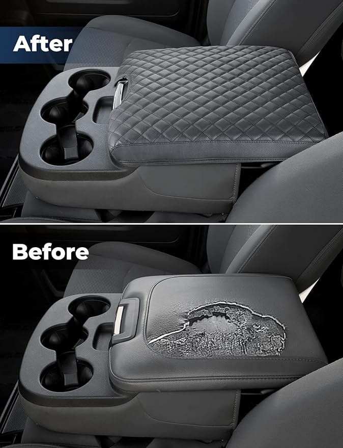 ISSYAUTO Center Console Cover Compatible with 2013-2018 Ram 1500 & 2013-2024 Ram 2500/3500/1500 Classic Model, Only for Jump Seat Console, Customized Armrest Cover Leather Arm Rest Covering for Car