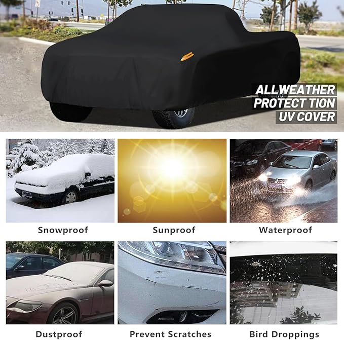 MORNYRAY Waterproof Car Cover All Weather Snowproof UV Protection Windproof Outdoor Full Truck Cover, Universal Fit for (All Black, Fit Truck Length 210-230 inch)
