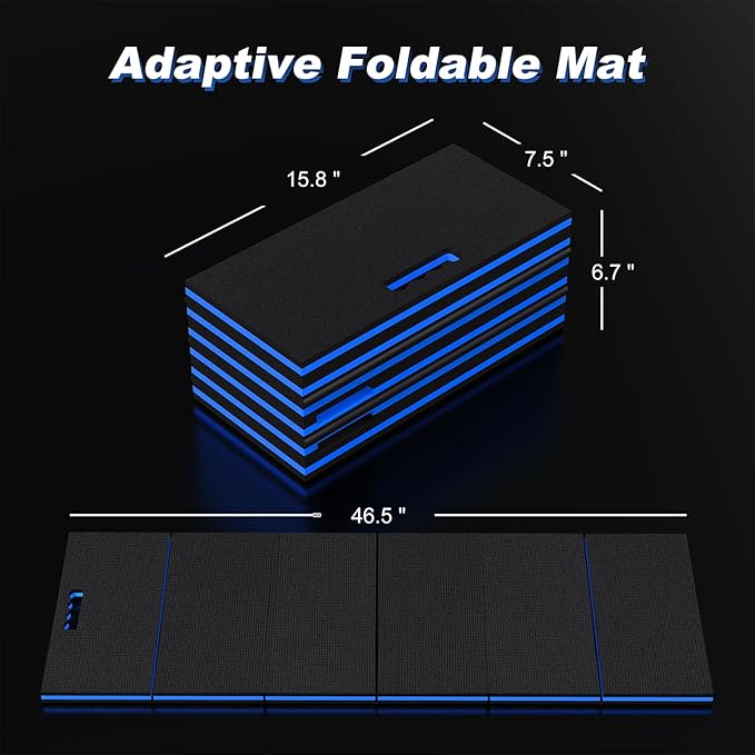 Thick Mechanic Mat, Foldable EVA Mat with Magnetic Tool Compartments, Waterproof Mechanic Kneeling Pad with Handle for Garage Workshop Repairing Gardening, 46.5" x 15.8" x 1.1 ", Black & Blue