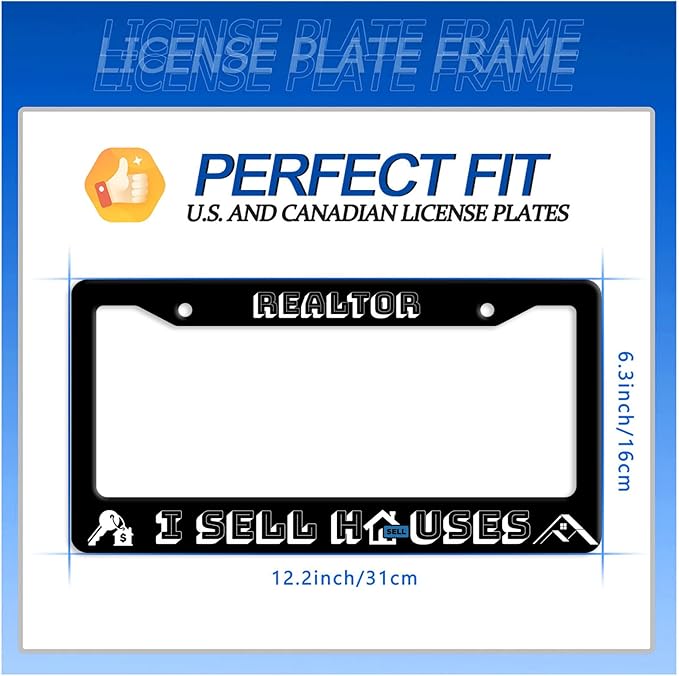 Realtor I Sell Houses License Plate Frame Funny License Plate Stainless Steel Black License Plate Holder Men Women Personalized Car Accessory Decoration 12.3" x 6.3"
