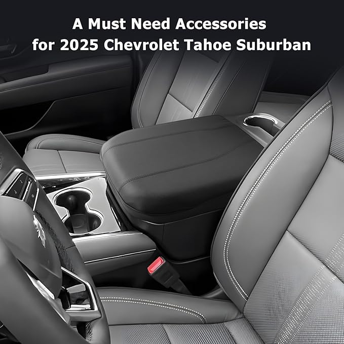 LUWU 2025 Suburban Tahoe Center Console Cover Compatible with 2025 Chevrolet Suburban Tahoe Accessories 2025 Chevy Suburban Tahoe Armrest Cover Armrest Console Cover (Thin Black)