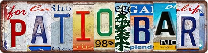 PATIO BAR Vintage Metal Tin Sign, Street Sign, Home Decor, Room Decor, Wall Decor, Bathroom Decor, Bar Decor, Cafe Decor, Garage Decor, 16 x 4 Inch