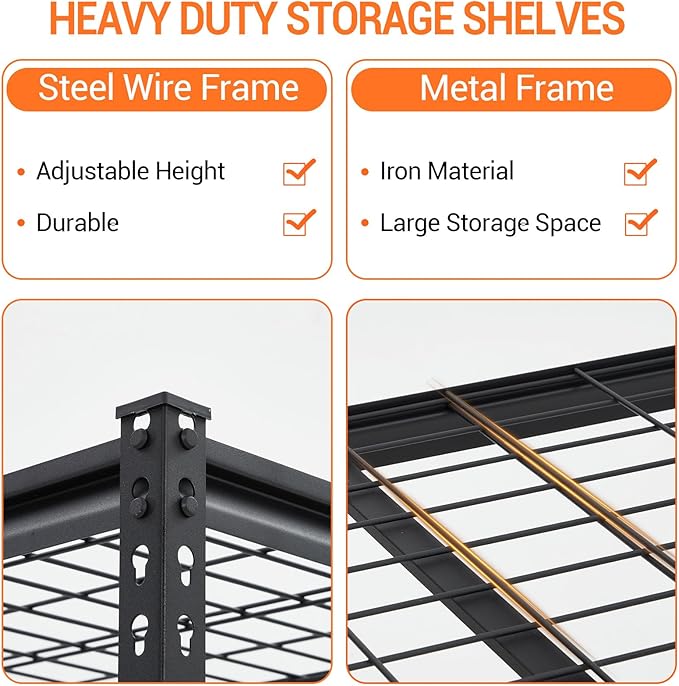 400LBS Storage Shelves，71" H x 48'' W x 24" D Storage Shelves, 5-Tier Industrial Heavy Duty Storage Shelves, Steel Shelving with Adjustable Rack, Black