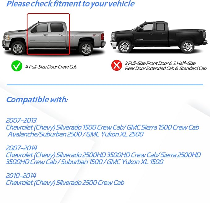 in-Channel Rain Guards Fit for 2007-2013 Chevy Silverado/GMC Sierra 1500/Avalanche Crew Cab, Window Visors Deflectors for 2007-2014 Silverado/Sierra 2500HD 3500HD/Suburban/Yukon XL