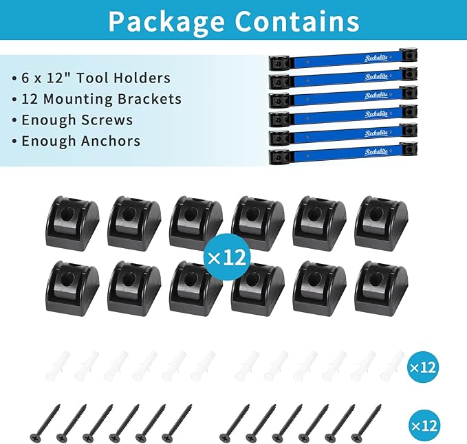 6 Pieces 12" Magnetic Tool Holder Strip, Blue Magnet Bar, Metal Tool Organizer Rack for Garage Organization, Easy To Install in Workshop, Mounting Screws Included