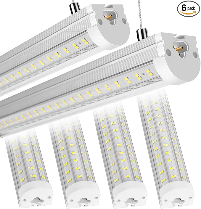 8FT U Shape 125W Integrated Tube Bright LED Light, 6500K Clear White, 20000LM - Flush Mount/Hanging Linkable LED Ceiling Lights for Garage, Plug&Play, 6 Pack