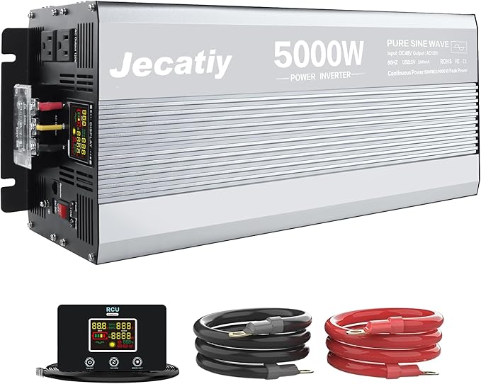 5000 Watt Pure Sine Wave Power Inverter DC 48V to 110V/120V AC Converter with 2 AC,5V 500mA USB Charging Ports, Car Solar Power Inverters with LCD Display for Home RV Truck