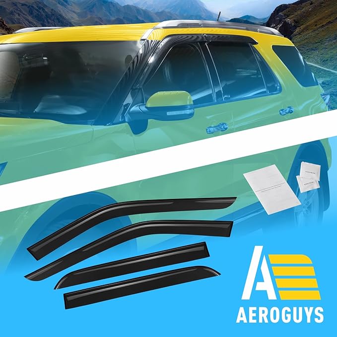 Extra Durable Window Deflectors Tape-On Window Visors Rain Guards Fit for Ford Explorer 2011-2019, Sun Visors, Wind Vent for Shades, Exterior Car Accessories - 4pcs. AG0040