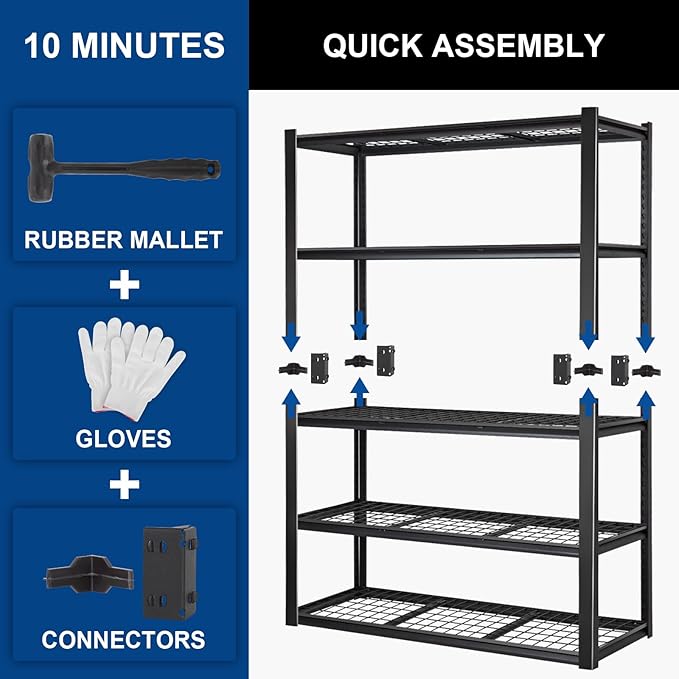 BILT HARD 48" W x 24" D Garage Shelving 3500 LBS, 72" H Storage Shelves, Industrial 5-Tier Heavy Duty Storage Shelves, Steel Shelving with Adjustable Rack, Ideal for Garage, Black