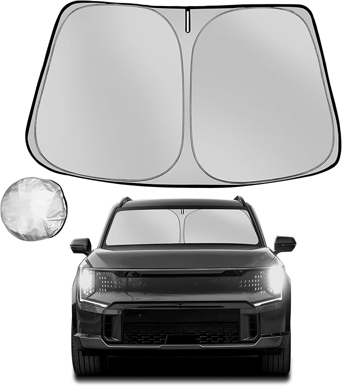 Windshield Sun Shade for 2024-2025 Kia EV9 Foldable Sun Sunshade for Car Front Window Blocks UV Rays and Heat Automotive Interior Protector Custom Fit Accessories