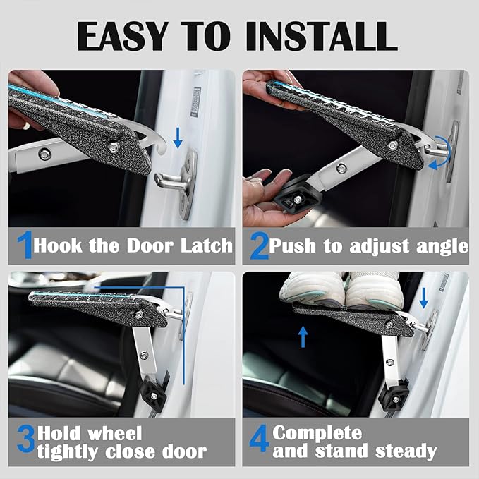 TOOENJOY Extra Protection Car Door Latch Step Both Feet Stand Pedal Ladder/No Assemble Foldable Heavy Duty Car Gadgets for Roof Rack Access Max Capacity 400lbs