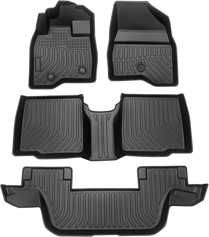 Wayhigh-All Weather Floor Mats Fit for 2015-2019 Ford Explorer 7 Seats TPE Car Mats Waterproof Heavy Duty Rubber Floor Liners for Explorer Accessories Custom Fit Black Liners