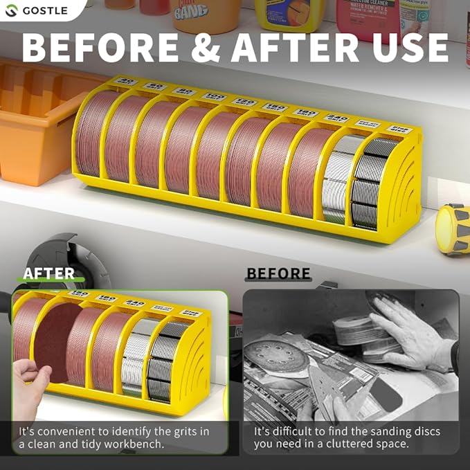 5 Inch Professional Sanding Discs Storage Bins - 8 Bins Set for Efficient Organization, Offset Snap-On Connection, Grit Classification, Space-Saving Design and Versatile Application, Yellow