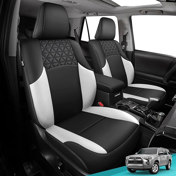 Seat Covers for Toyota 4Runner 2011-2024, Faux Leather Car Seat Cover Full Set, 2-Row-Only for 5 Seats Version-Blackwhite