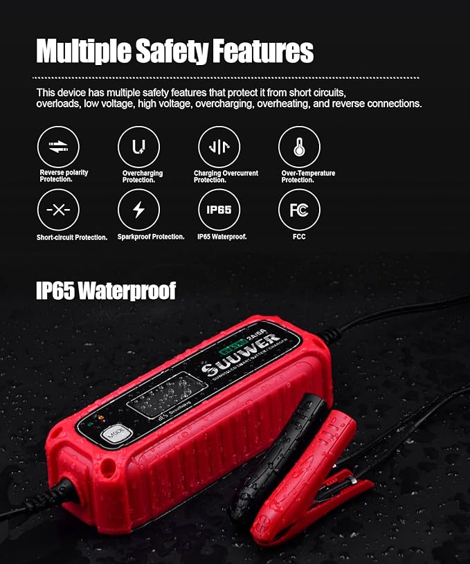 5-Amp High-Efficiency 6V&12V Smart Car Battery Charger, Battery Maintainer, Trickle Charger, Float Charger and Desulfator for Car, Motorcycle, ATV, Lithium (LiFePO4) and Deep Cycle Batteries
