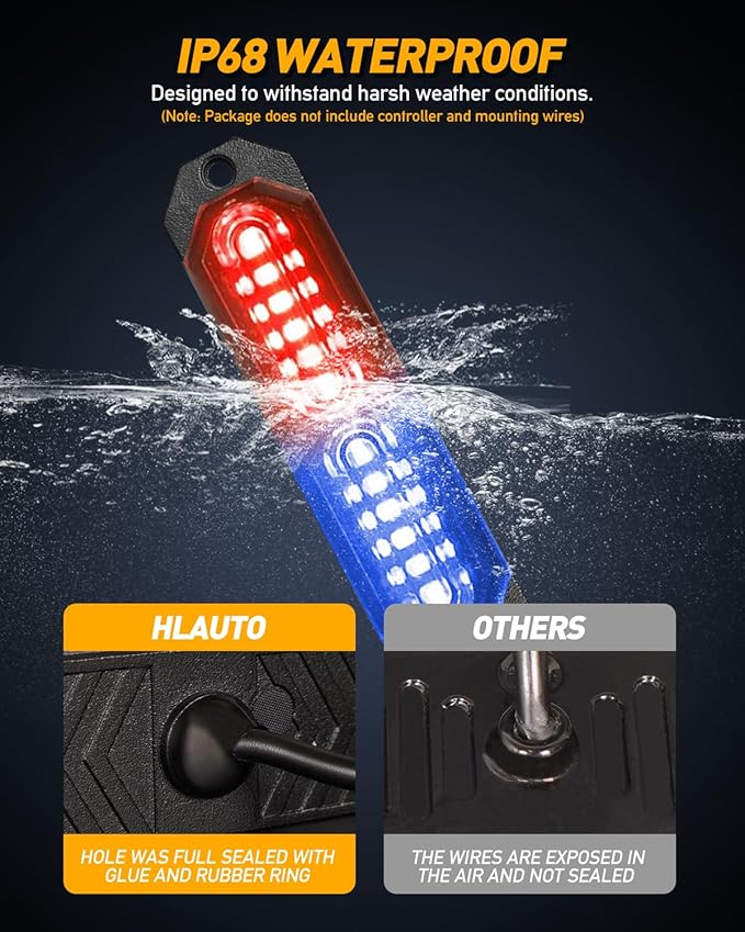 HLauto 1200T Emergency Strobe Grille Lights: 8pcs 12 LED Sync Feature Safety Warning Flashing Lights, Ultra Slim Surface Mount Hazard Caution Lights for Trucks, Vehicles, Car, ATV, UTV (Red Blue)