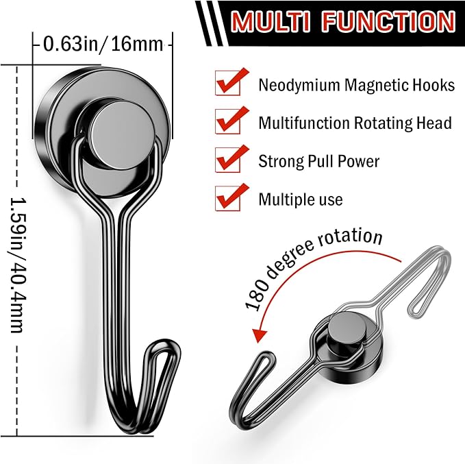 FINDMAG 100 Pack Magnetic Hooks, 30 LB+ Magnetic Hooks for Cruise Cabins, Strong Rare Earth Magets with Hooks for Refrigerator, Magnetic Hanger for Office, Kitchen, Bathroom, Garden, Beach, Black