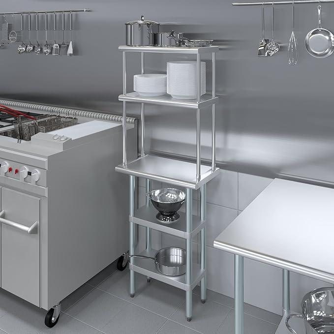 Amgood Stainless Steel Work Table with 2 Shelves and 12" Overshelf - Metal Kitchen Prep Table & Shelving Combo (14" x 24")