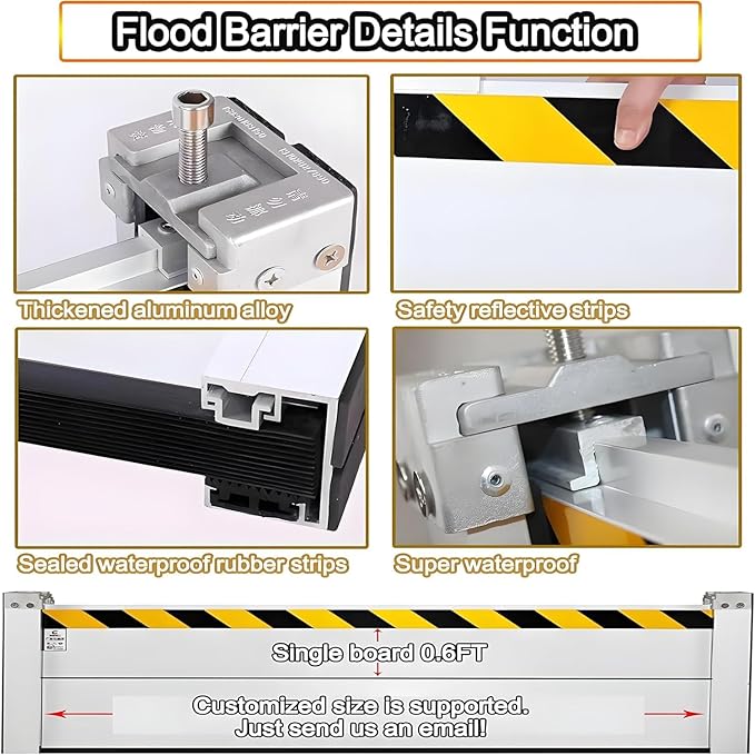 Flood Barriers for Home Exterior - Aluminum Alloy Outdoor Easy Flood Barrier Garage Doors Water Barriers for Flooding,H23.6 Inch/L8.5FT
