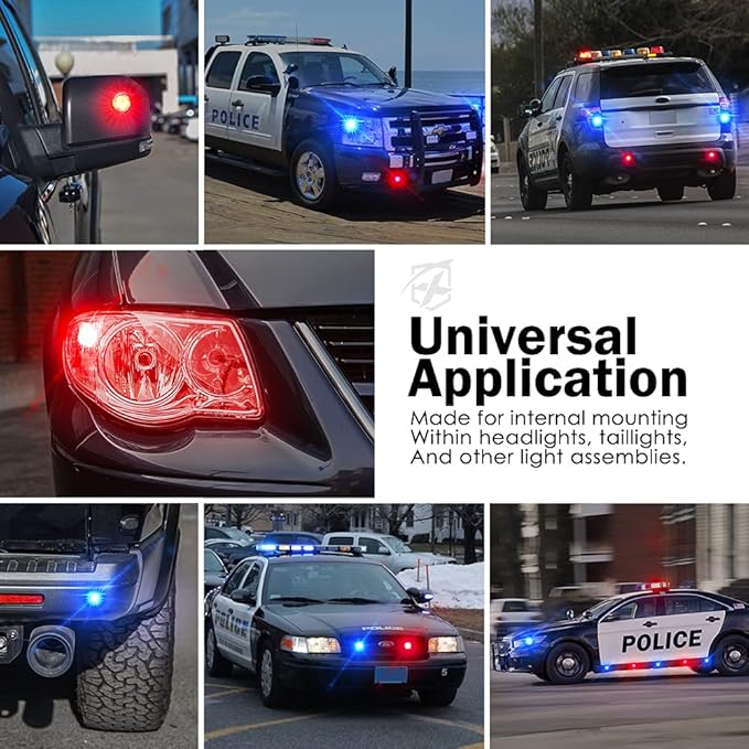 Xprite Red Blue LED Hideaway Strobe Police Lights Kit, 20 Flashing Patterns w/Control Panel for Headlights Taillights Hazard Warning Mounting, for Emergency Vehicles Volunteer Cop Cars Trucks, 4PCS