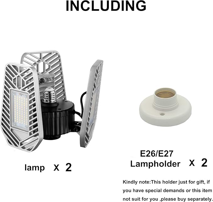 2-Pack Deformable LED Garage Ceiling Lights, 9000 Lumens, 82W CRI 80, Adjustable Shop Lighting (No Motion Activated)