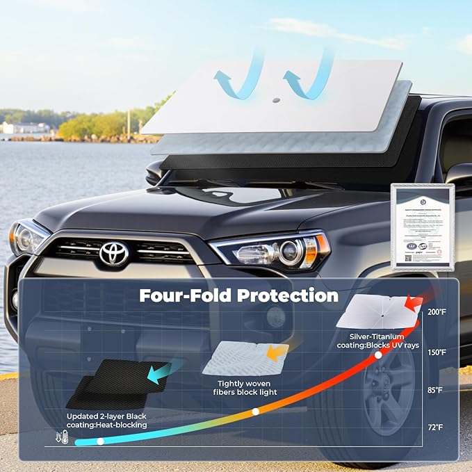 Windshield Sun Shade Umbrella: for Toyota 4Runner-2010-2025 - Front Car Window Shades - Double Thickened Foldable 4-Runner 2023 2024 Sunshades Block UV Keep Cool