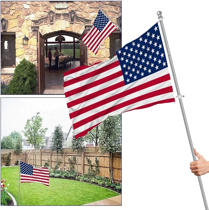 ZMTECH Flag Pole - Upgraded Bracket, (2 Packs) 6 FT Stainless Steel Flag Poles for Outside House, Residential or Commerical, Tangle Free Flag Pole Kit for American Flag (Without Flag, Silver)