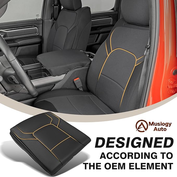 Muslogy Center Console Armrest Cover Compatible with Dodge Ram1500 2500 3500 2019-2025 Comfort Armrest Pad Arm Rest Cushion Vegan Leather Protector 1-Inch Extra Thick(Bucket Seat ONLY, NO FOR LIMITED)
