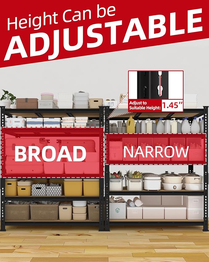 PrimeZone Heavy Duty Garage Storage Shelves - 48" W X 24" D X 72" H Adjustable Metal Shelving Unit, 5 Tier Industrial Shelves for Storage Standing Utility Rack for Warehouse, Basement, Black, 6 Pack