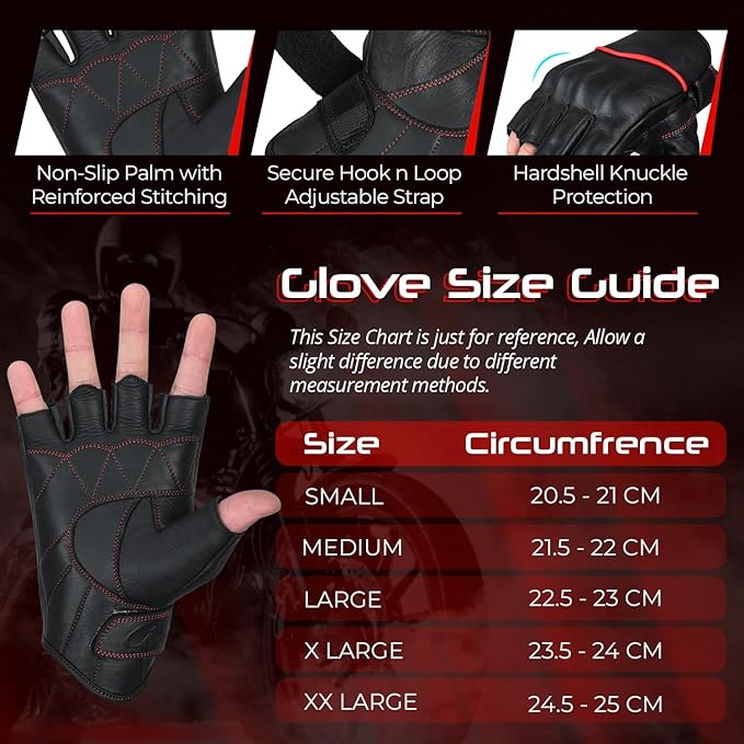 aasportx Motorcycle Gloves - Men's Leather Motorbike Gloves with Touchscreen Function - Non-Slip Pads for Men & Women