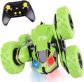 RC Stunt Car, Remote Control Double-Sided Driving 360° Flips & Rotations, Rechargeable Lithium Batteries, Color-Changing Lights, for Kids Ages 6-12, Green
