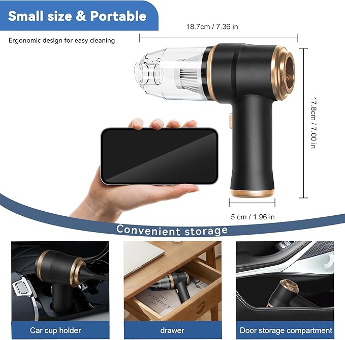 Mini Car Vacuum Portable Cordless Handheld Vacuum Cleaner and Air Duster 2 in 1 with Multi-Nozzles for Car, Computer, Sofa, Office, Pet, Home