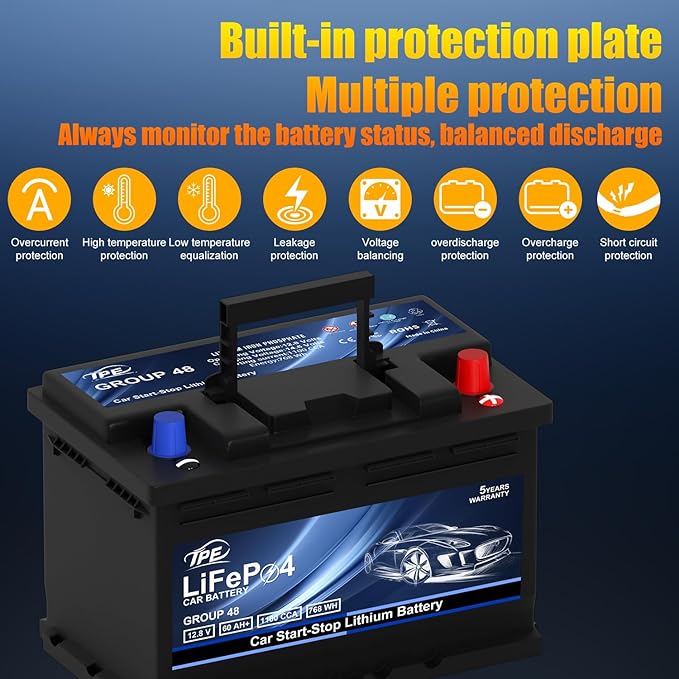 TPE Car Start-Stop Lithium Battery GROUP 48 12V 60AH Car Battery with 1100CCA – High-Performance Automotive Battery with 60 Months Warranty