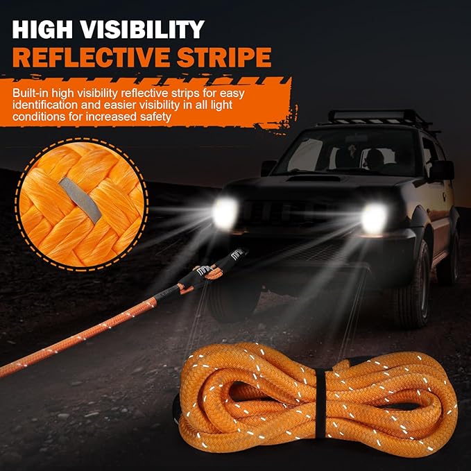 MAIKEHIGH 1-1/8" x 30ft Kinetic Tow Rope(56,000LBS), Heavy Duty Recovery Rope with 2 UHMWPE Soft Shackles, 30+% Elasticity Off Road Recovery Kit Towing Straps for Vehicle Trucks Tractor Car