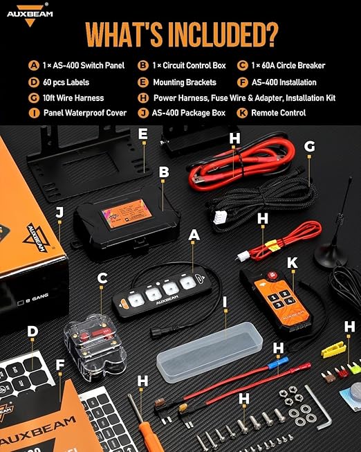 Auxbeam 4 Gang Slim Switch Panel Bluetooth RGB AS-400 with APP&Remote Control Toggle Momentary Pulsed Switch Pod Off Backlight for Truck Offroad UTV ATV Car Marine 12-24V Waterproof, 2 Years Warranty