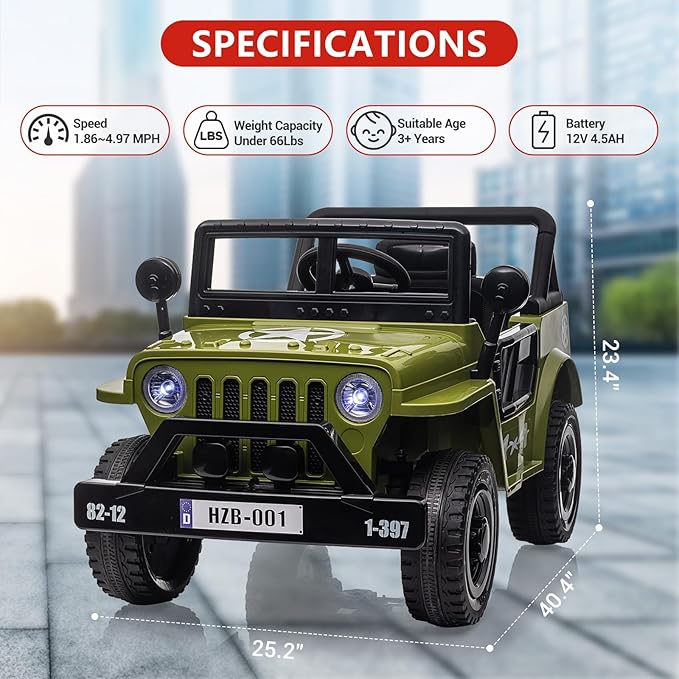 Ride On Car,12V Electric Car for Kids with Remote Control, MP3, LED Headlights, 2 Motors, Double Doors, Safety Belt, Ride On Toys for Boys Girls
