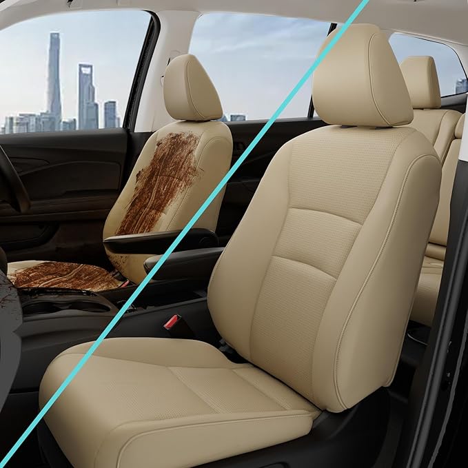for Honda Pilot Seat Covers,Car Seat Protectors Full Set Custom Fit Pilot EX-L, Special Edition, Touring, Sport 2016 2017 2018 2019 2020 2021 2022-8 Seats, Full Coverage Waterproof, Beige