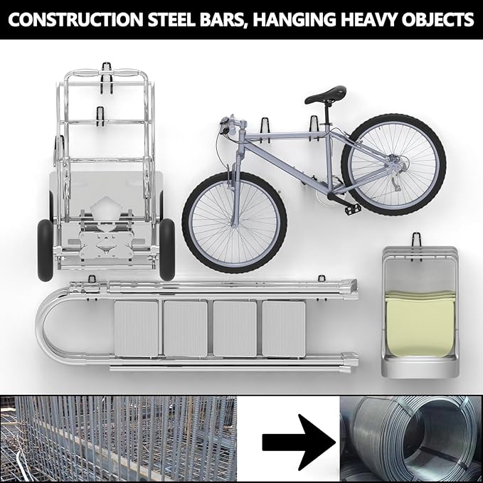 3-H Heavy Duty Garage Hooks 14 Pack, One-Piece Construction Garage Wall Hooks, Garage Hanger & Organizer Wall Mount for Ladders, Bikes, Chairs, WeedEaters, Shovels, Garden Tools (Black)