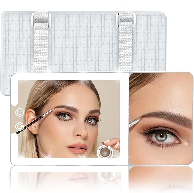Car Sun Visor Vanity Mirror with Lights,Side with 6 inch 20X Magnifying Mirror,Rechargeable Car Makeup Mirror with 3 Light Modes,Dimmable Touch Led Screen,White