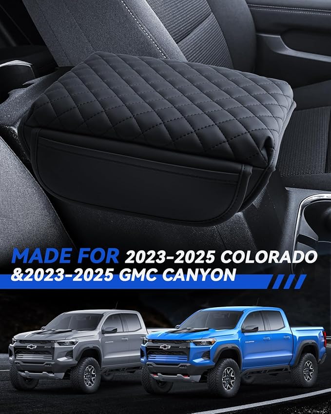 Armrest Cover for 2023 2024 2025 Chevy Colorado & 2023 2024 2025 GMC Canyon Accessories Center Console Middle Lid Pad Protector for Car Elbow Rest-Thickened with 2 Side Pocket