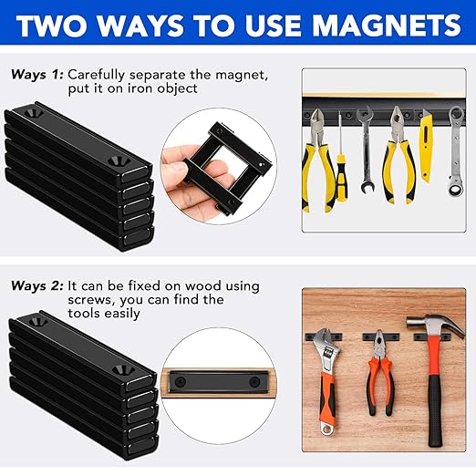 MIKEDE 12 Pack Neodymium Bar Magnets, 70LB Strong Rare Earth Mounting Magnet Heavy Duty, Rectangular Magnet with Countersunk Hole and Steel Capsule, Magnets Strips for Home, Garage - 2.36x0.53x0.2in