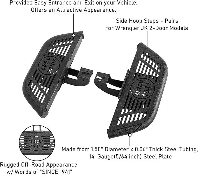 u-Box JK Running Boards 2-Door Side Hoop Door Steps for 2007-2018 Jeep Wrangler JK 2-Door, Light Weight Nerf Bars Front Door Steps(2PCS Steel Side Steps)