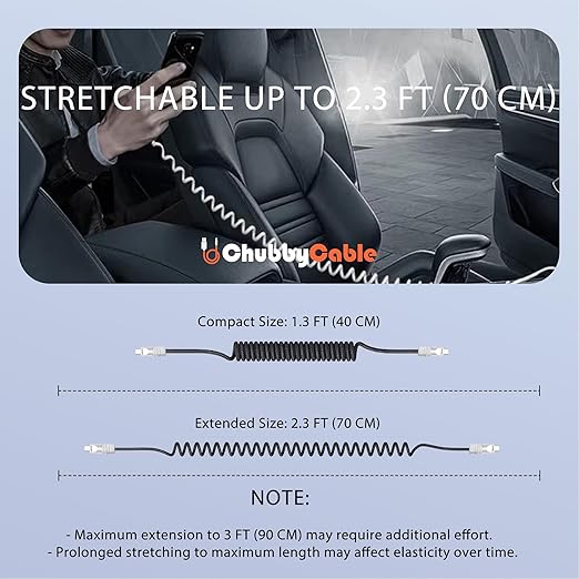 chubbycable Curly Chubby - Retractable Fast Charging Cable 240W Coiled Charger Cord for Car Durable USB-C Cable for Phones, Tablets and More, Green+Green, USB-A to Type-C, 1.3FT-2.3FT