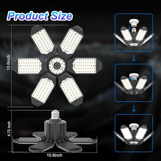 8 Pack 220W Garage Light Ceiling Led Deformable LED Shop Lights for Workshop E26 E27 Screw in Garage