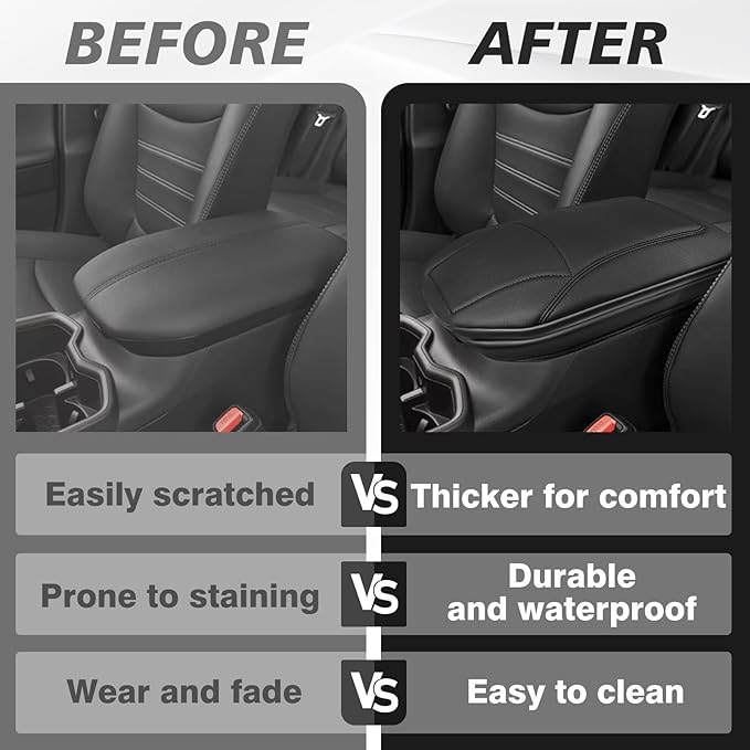Muslogy Center Console Armrest Cover Compatible with Toyota RAV4 2019-2025 Comfort Armrest Pad Arm Rest Cushion Vegan Leather Protector 1-Inch Extra Thick