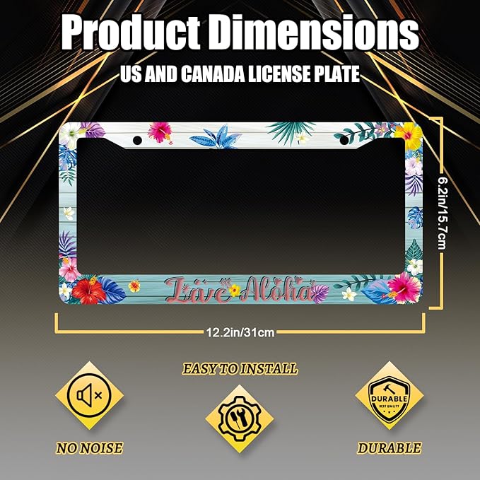 Aloha License Plate Frame Colorful Hibiscus Flowers License Plate Stainless Steel Funny Hawaii Accessories Cars Decor 12.2 X 6.2 Inch with 2 Holes and Screws Fits Standard Us Ca Vehicles